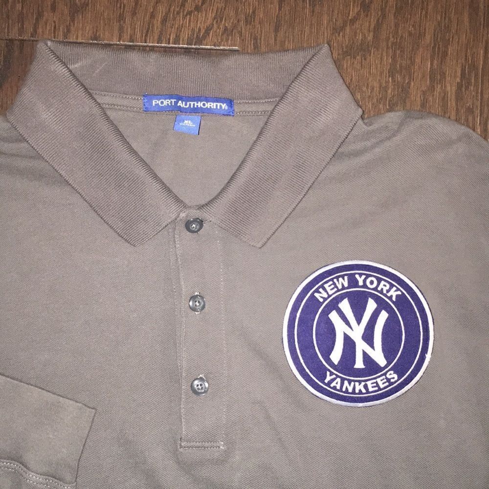 Gray Long Sleeve New York Yankees BIG sewn logo Golf polo shirt XL slim